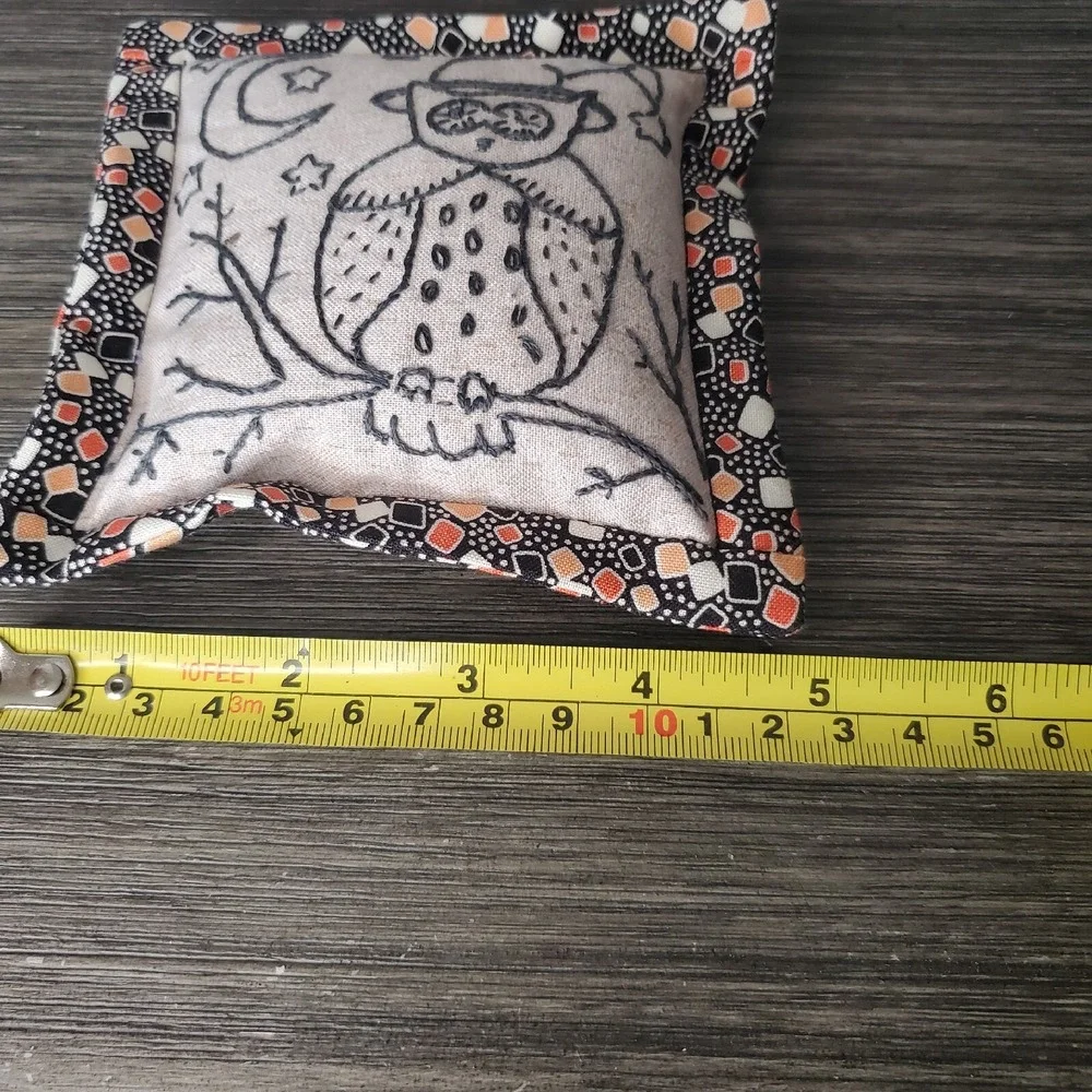 Hand Embroidered Forest Owl Bean Bag Night Time Scene Approximately 5 Inches
